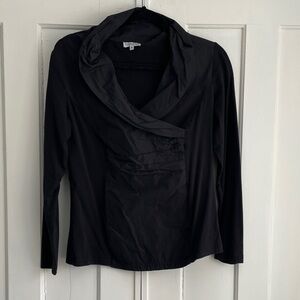 Ginalaura Medium Black Long Sleeve Cowl Neck Top with Rouching Lagenlook German